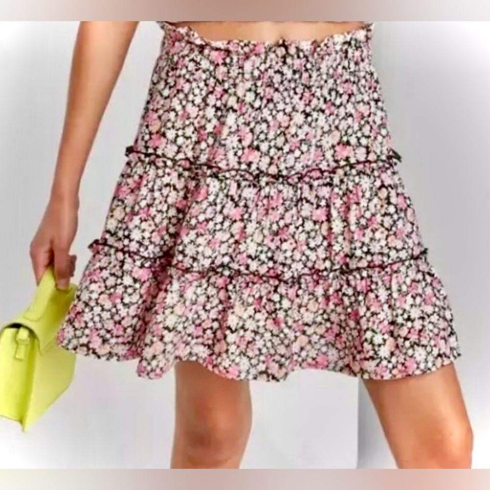 Wild Fable Tiered Floral Mini Skirt - Pink and White